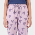Girls' Lilac Heart Printed Drawstring Pyjama, Lilac, small