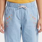 Girls' Light Blue Straight Fit Embroidered Jeans, हल्का नीला, small