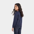 Girls' Navy Blue Crew Neck Pullover Sweatshirt, नेवी ब्लू, small