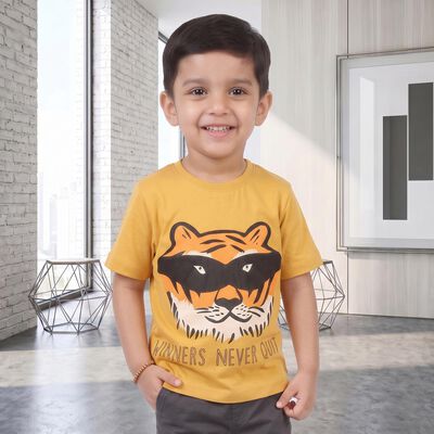 Boys Yellow Cotton Round Neck Regular Boys T-Shirt