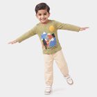 Boys Olive Green 100% Cotton Round Neck Graphic Print Baba Suit, Light Green, small