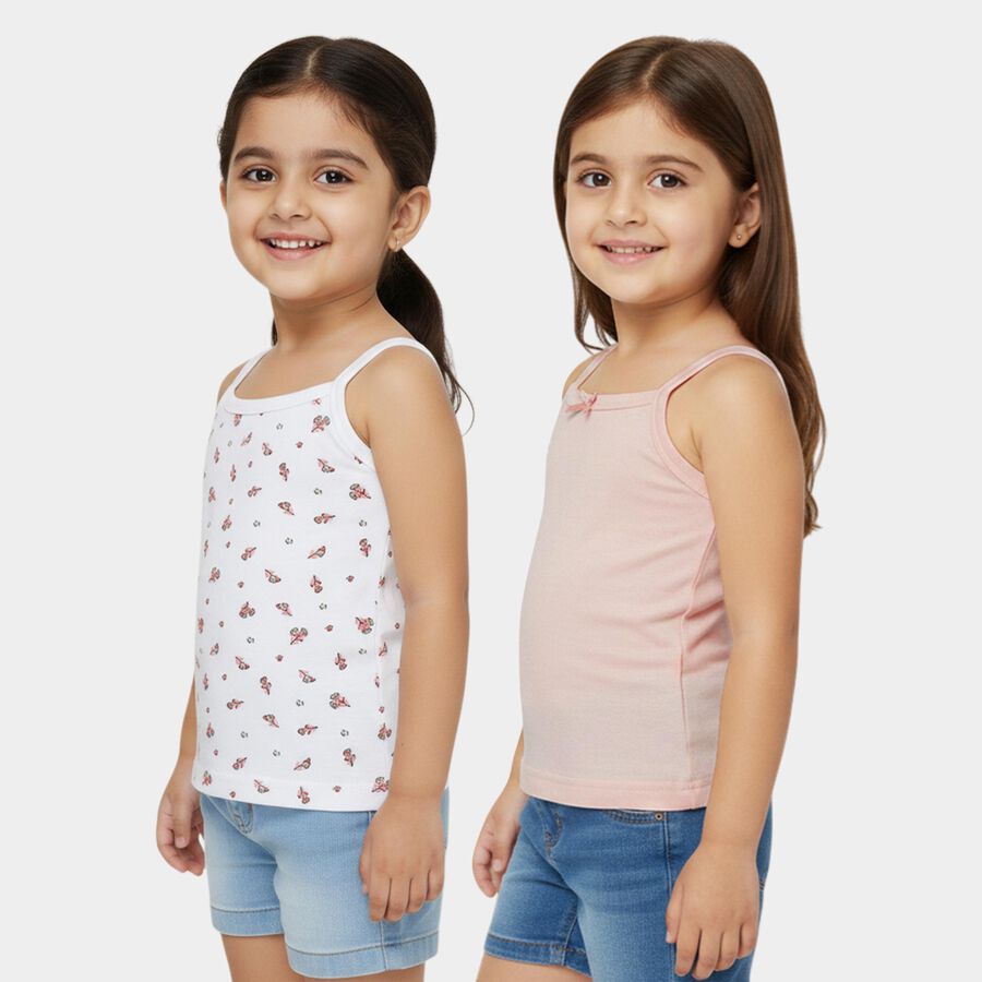 Girls' Peach Cotton Round Neck Casual Vest, पीच, large