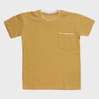 Boys Mustard Yellow Cotton Round Neck Casual T-Shirt, Yellow, small