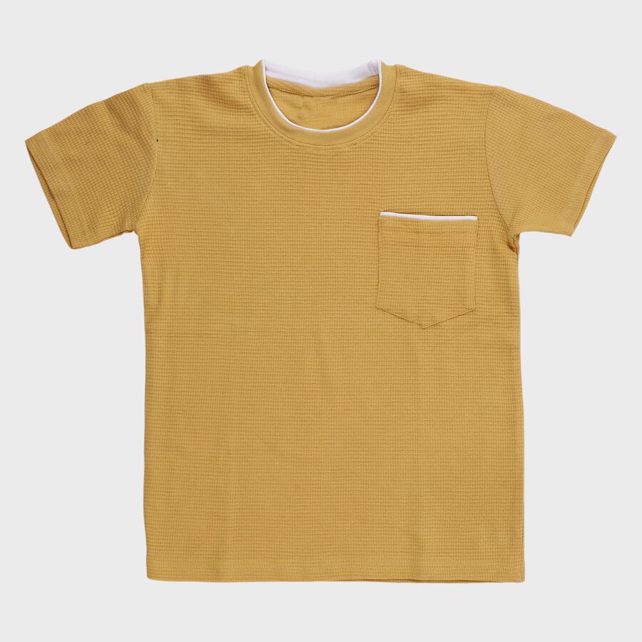Boys Mustard Yellow Cotton Round Neck Casual T-Shirt, Yellow, large