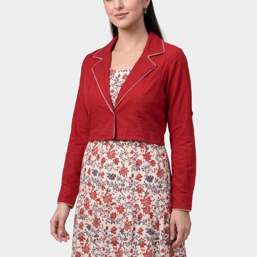 Women's Wine Cotton Lapel Collar Floral Printed A-Line Kurta, Wine, large