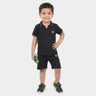 Boys Navy Blue Polo Neck Printed Baba Suit, Navy Blue, small