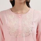 Women's Pink Mandarin Collar Floral Printed Straight Kurta, हल्का गुलाबी, small