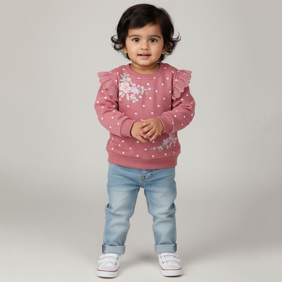 Infants Light Lavender Cotton Crew Neck Casual Sweatshirt, बैंगनी, large image number null