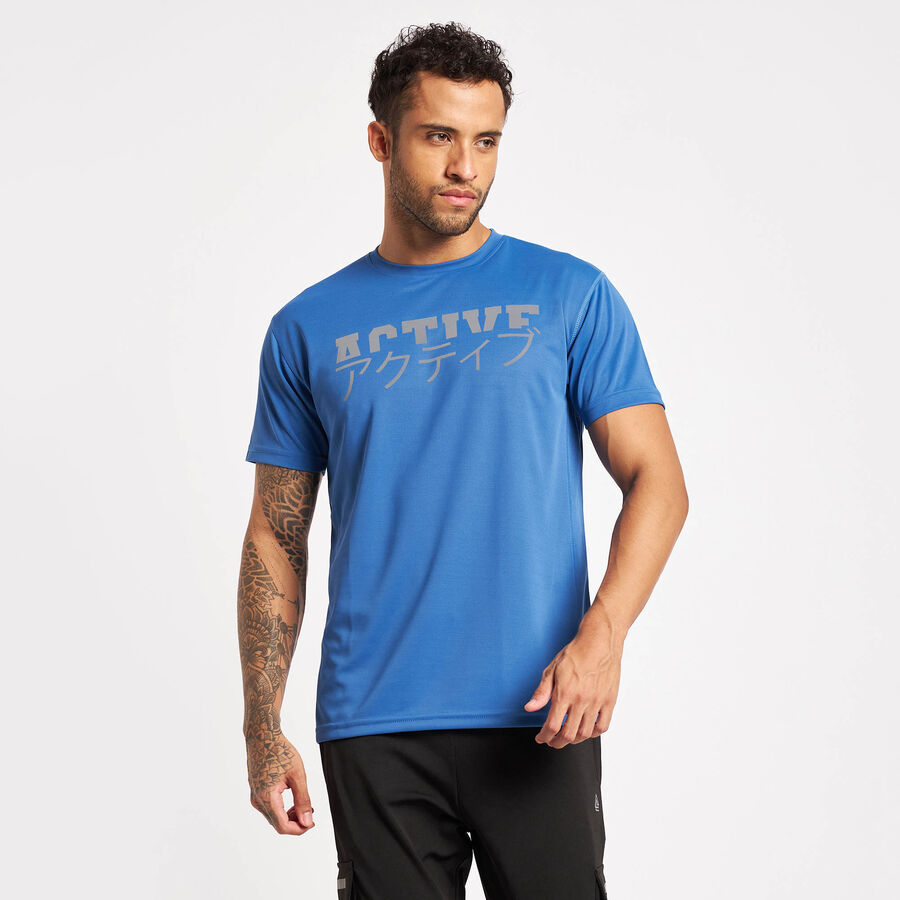 Solid Round Neck T-Shirt, Mid Blue, large image number null