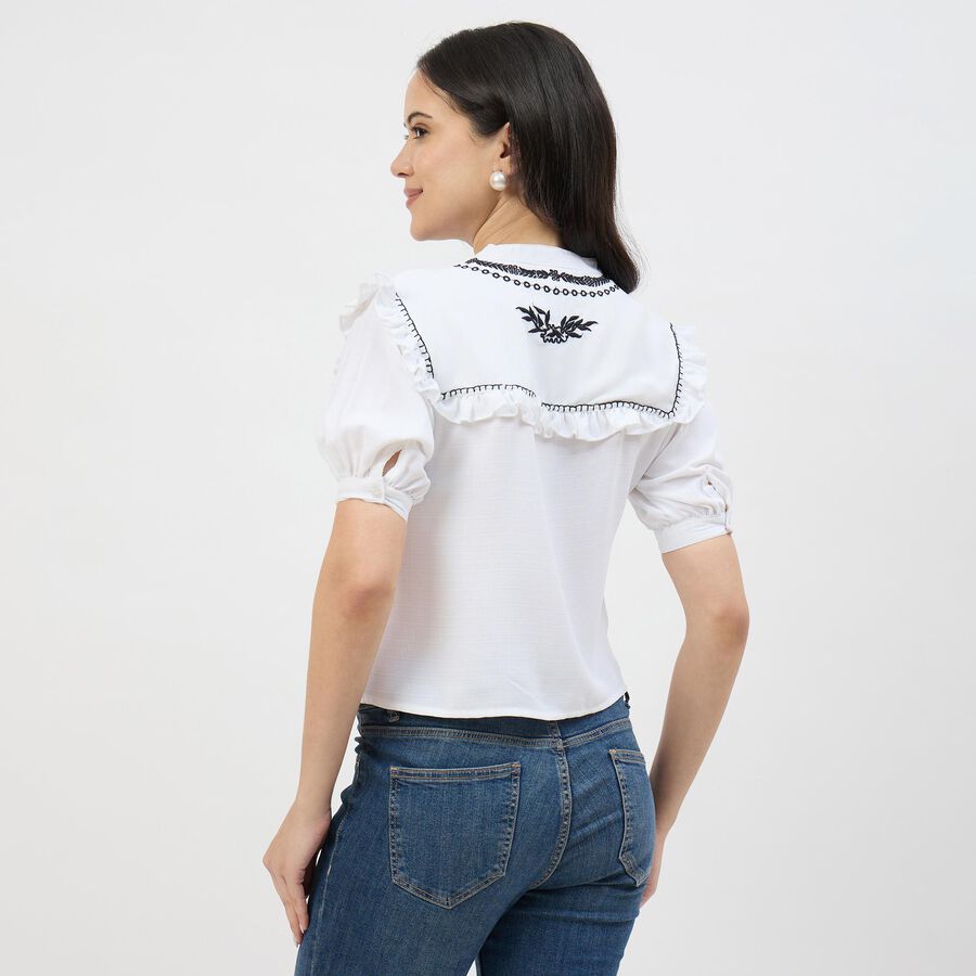 Women's Rich Eggshell White Mandarin Collar Classic Shirt, White, large