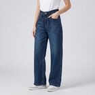 Women's Navy Blue Wide Leg Tie-Up Waist Jeans, गहरा नीला, small