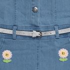 Girls' Blue Regular Fit Floral Patched Sleeveless Denim Frock, Light Blue, small