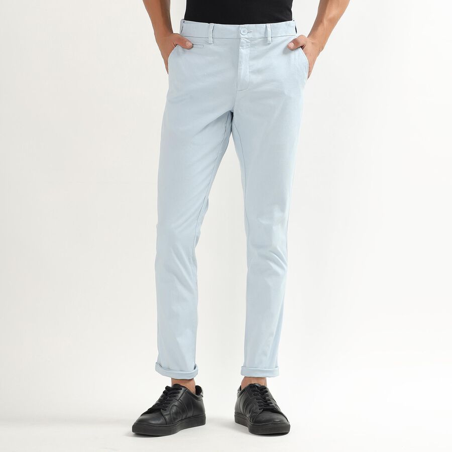 Men's Slim Fit Cross Pocket Casual Trousers, हल्का नीला, large