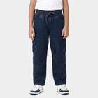 Boys' Navy Blue Straight Fit Cargo Jeans, मध्यम नीला, small