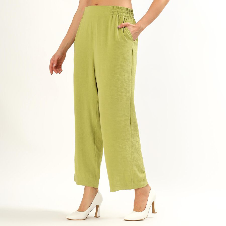 Women's Light Sage Green Relaxed Fit Wide-Leg Trousers, हल्का हरा, large