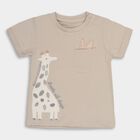 Infants' Beige Cotton Round Neck Animal Print Baba Suit, Beige, small