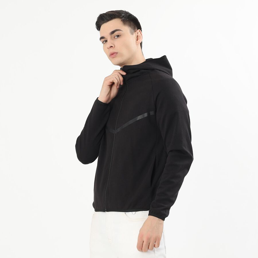 Men's Jet Black Hooded Neck Casual Sweatshirt, काला, large image number null