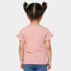 Girls' Pink Cotton Round Neck Ruffle Sleeve T-Shirt, हल्का गुलाबी, small