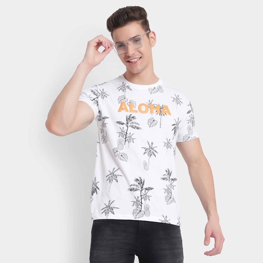 Printed Round Neck T-Shirt, White, large image number null
