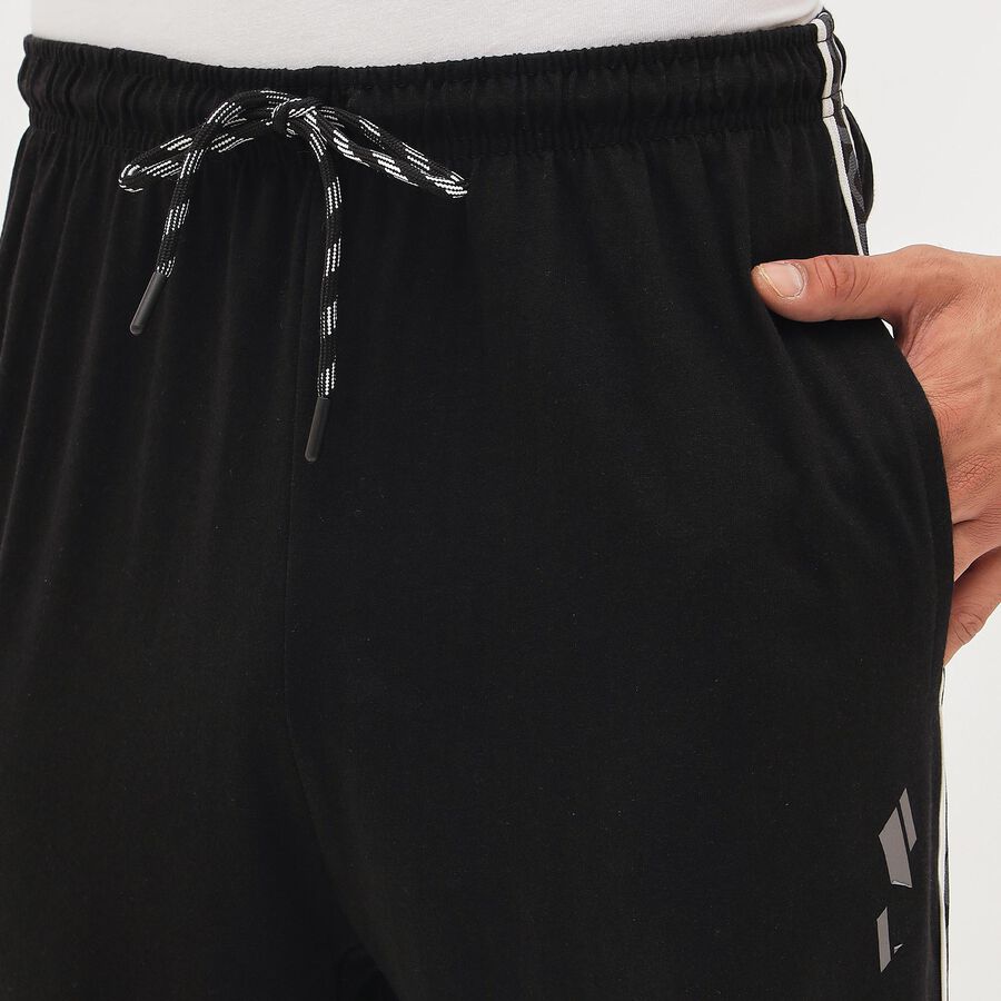 Men's Jet Black Tapered Fit Side-Striped Track Pants, Black, large image number null