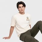 Men's Off White Cotton Round Neck Graphic Print T-Shirt, ऑफ व्हाइट, small