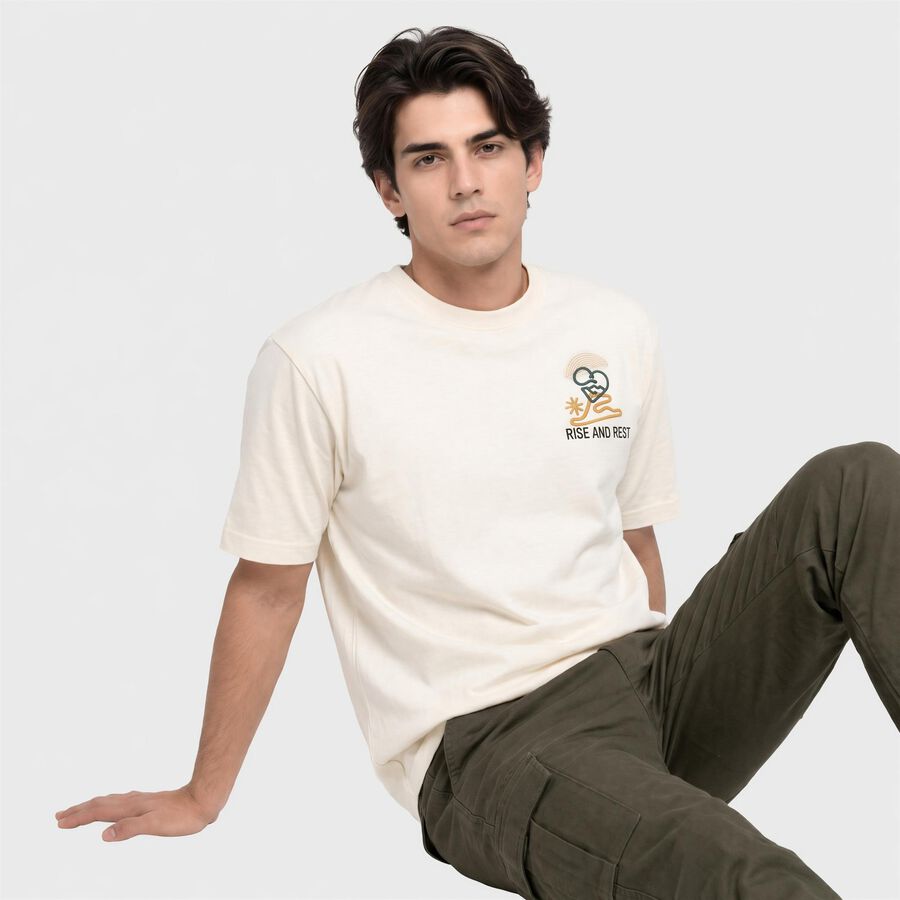 Men's Off White Cotton Round Neck Graphic Print T-Shirt, ऑफ व्हाइट, large