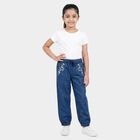 Girls' Blue Jogger Fit Embroidered Jeans, Light Blue, small