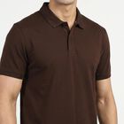Men's Brown Cotton Polo Neck Preppy T-Shirt, Brown, small