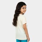 Girls White Round Neck Casual T-Shirt, सफ़ेद, small