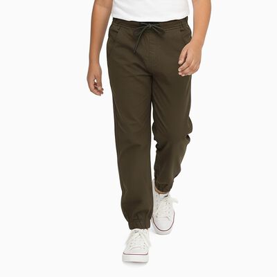 Boys Olive Green Regular Fit Jogger Trousers