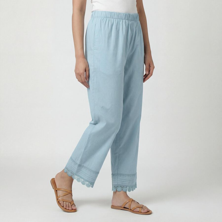 Women's Light Blue Cotton Wide-Leg Palazzos, Light Blue, large