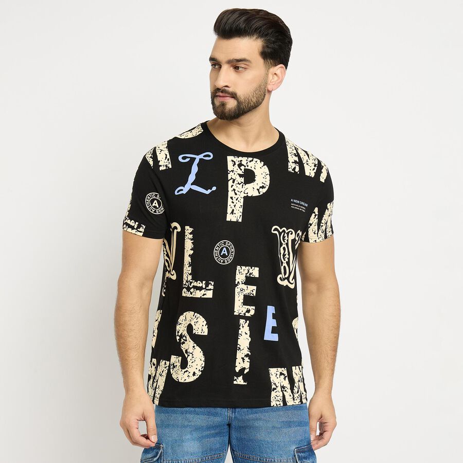 Men's 100% Cotton Round Neck Half Sleeves T-Shirt, Black, large image number null