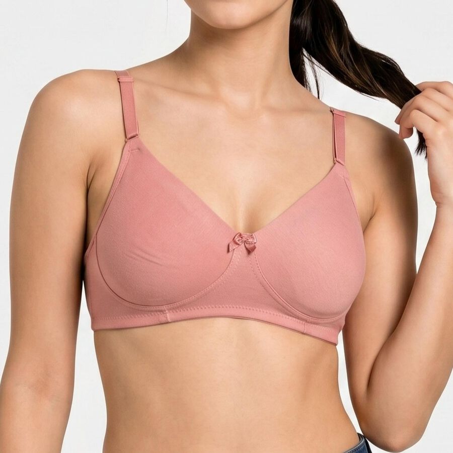 Women's Pink Cotton Blend Regular Bralette Bra, Light Pink, large