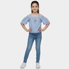 Girls' Light Blue Round Neck Casual T-Shirt, Light Blue, small