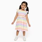 Girls' Multicolor Rainbow Checkered Flutter Sleeve Frock, Off White, small image number null