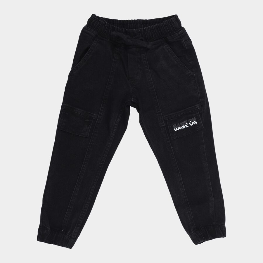 Boys' Black Jogger Fit Cargo Jeans, काला, large
