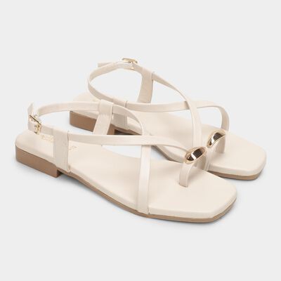 Women's Soft Beige Buckle Strap Open-Toe Sandals