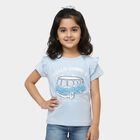 Girls' Light Blue Cotton Round Neck Ruffle Sleeve T-Shirt, Light Blue, small