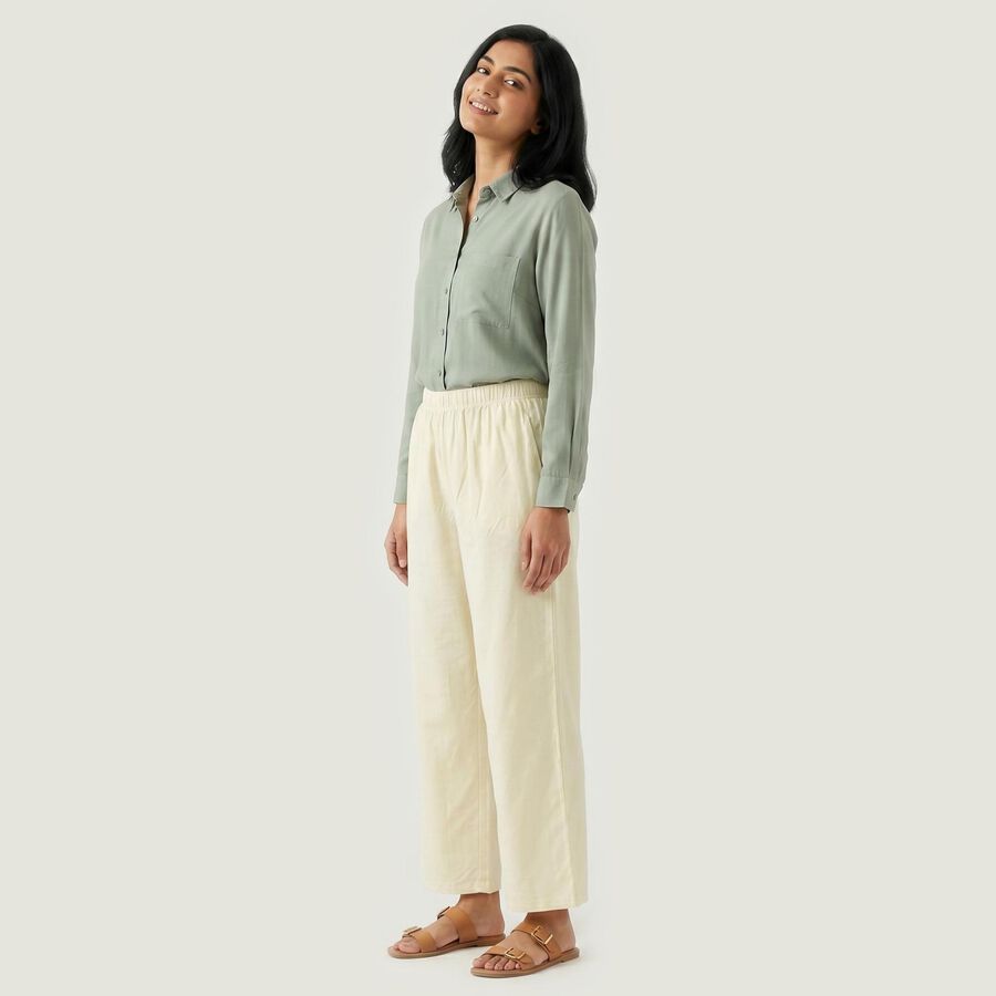 Women's Wide-Leg Solid Palazzos, Ecru Melange, large