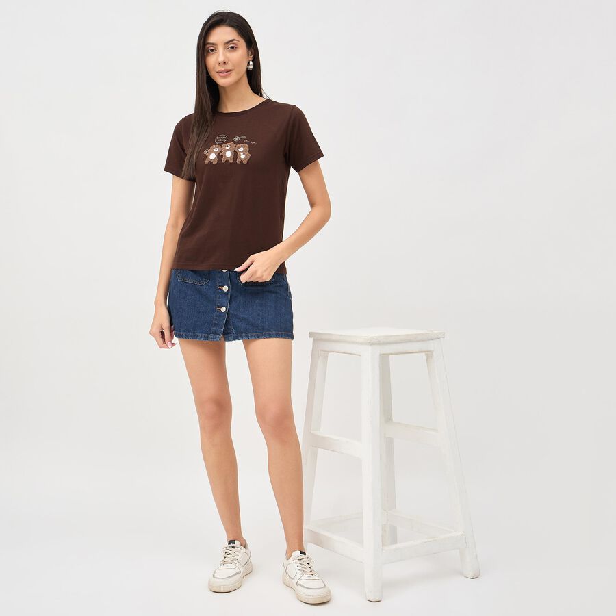 Women's Rich Chocolate Brown Cotton Round Neck T-Shirt, Brown, large image number null