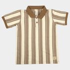 Boys Beige Polo Neck Striped T-Shirt, गहरा पीला, small