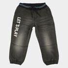 Boys' Black Jogger Fit Printed Jeans, काला, small