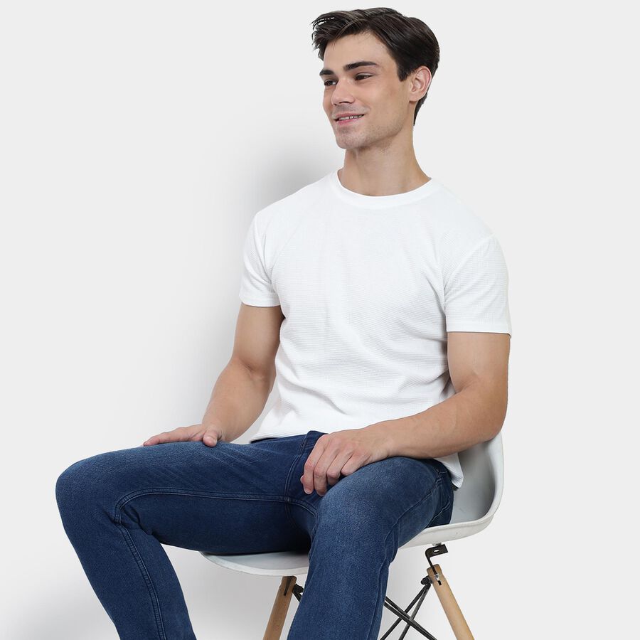 Men's Round Neck Half Sleeves T-Shirt , White, large image number null