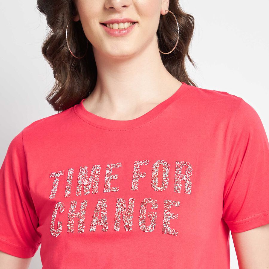 Cotton Round Neck T-Shirt, Coral, large image number null