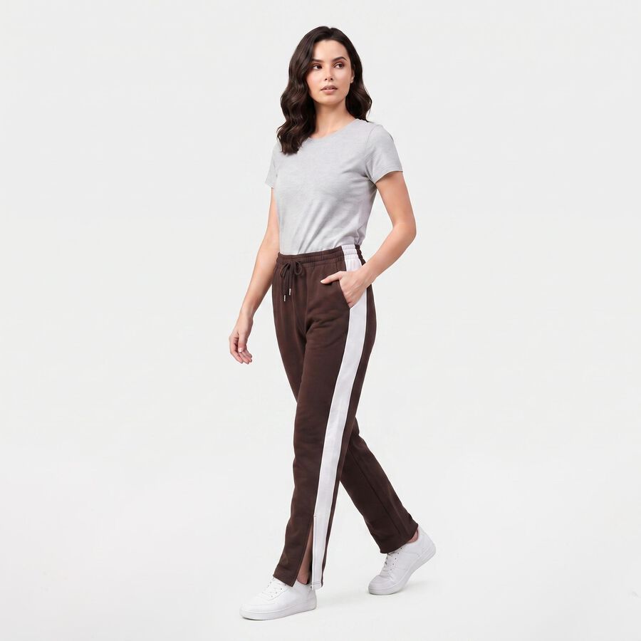 Women's Brown Straight Fit Side-Striped Track Pants, Brown, large