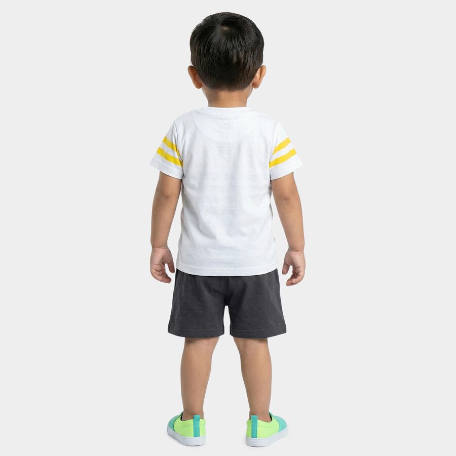 Infants' Charcoal Cotton Round Neck Cartoon Printed Baba Suit, Charcoal, large