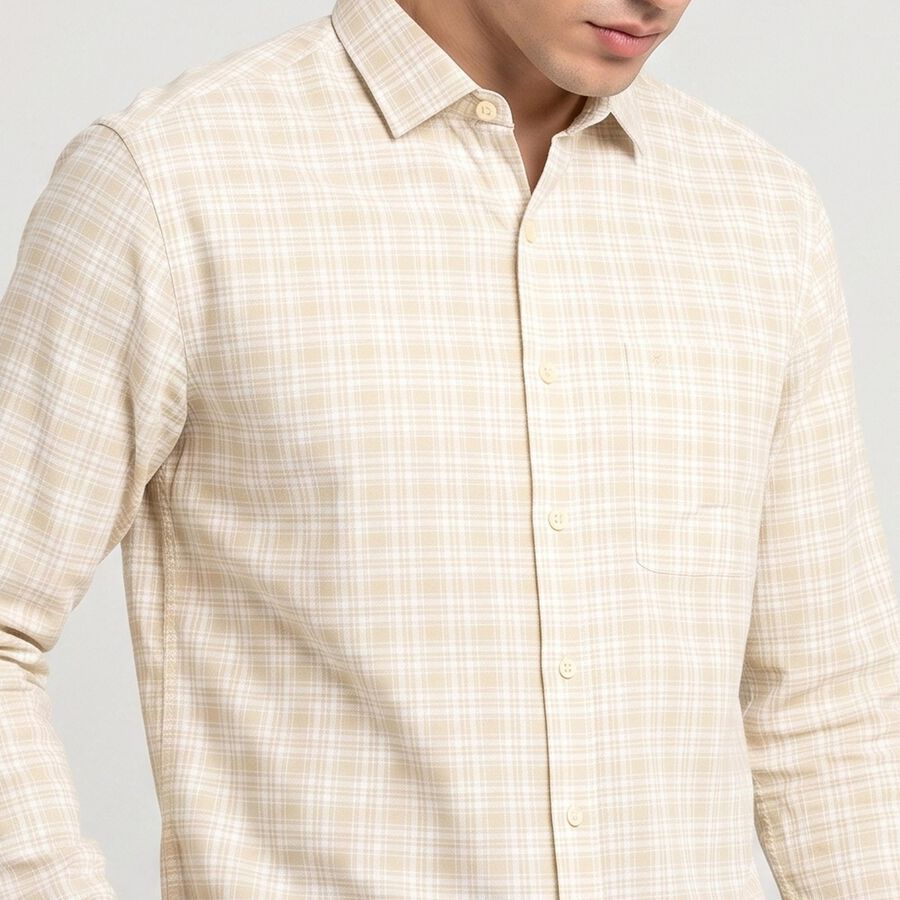 Men's Yellow Cotton Long Sleeve Spread Collar Shirt, Yellow, large