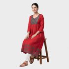 Women's Fuchsia Cotton Notch Neck Embroidered Kurta, Fuchsia, small