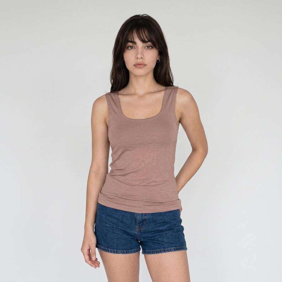 Women's Brown Scoop Neck Camisole Slip, भूरा, large