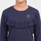 Girls' Navy Blue Round Neck Regular Top, नेवी ब्लू, small